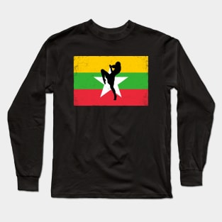 Myanmar Flag Lethwei Fighter Long Sleeve T-Shirt